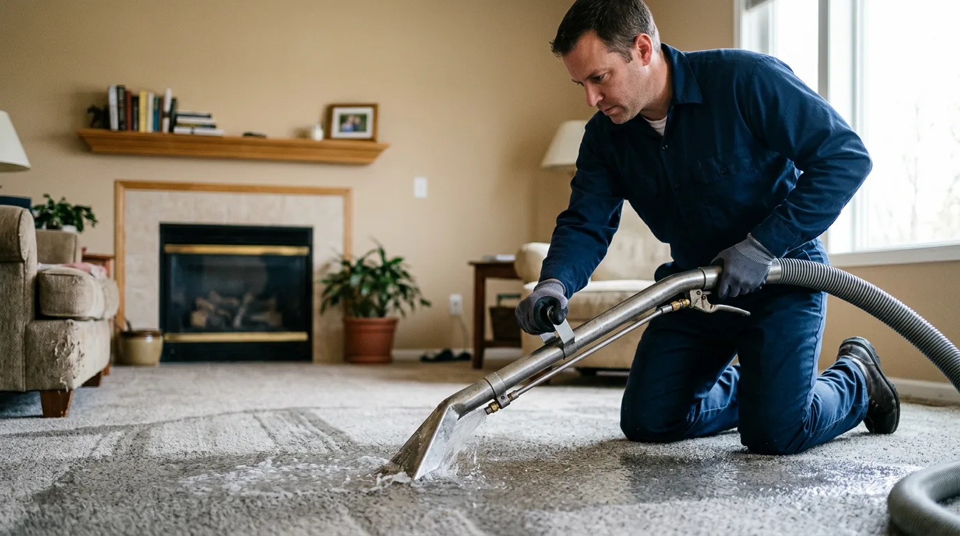 Water damage restoration technician working near Story City, IA